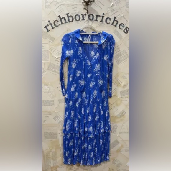 Anthropologie The Marais Printed Chiffon Maxi Dress Floral Blue Gray - Picture 6 of 7